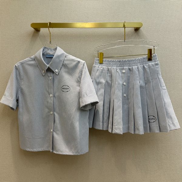 8.24 fashion striped letter print short sleeve blouse or pleated skirt women's sets, White
8.24 fashion striped letter print short sleeve blouse or pleated skirt women's sets, White