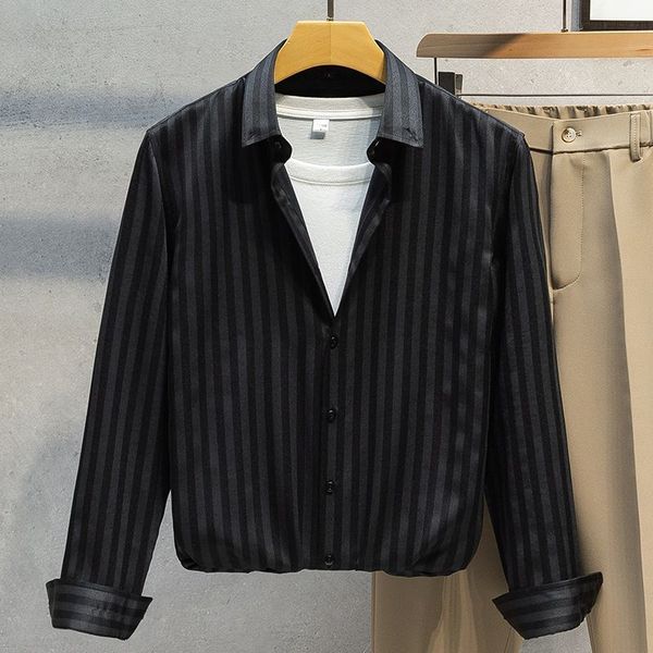 men's casual shirts men dress shirt spring vertical stripe streetwear slim long sleeve tuxedo clothing y230823, White;black
men's casual shirts men dress shirt spring vertical stripe streetwear slim long sleeve tuxedo clothing y230823, White;black