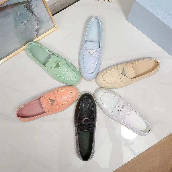 Image of Summer New Casual Shoe Designer Luxury Fashion Versatile Cashmere Lefu Shoes Enamel Metal Triangle Logo