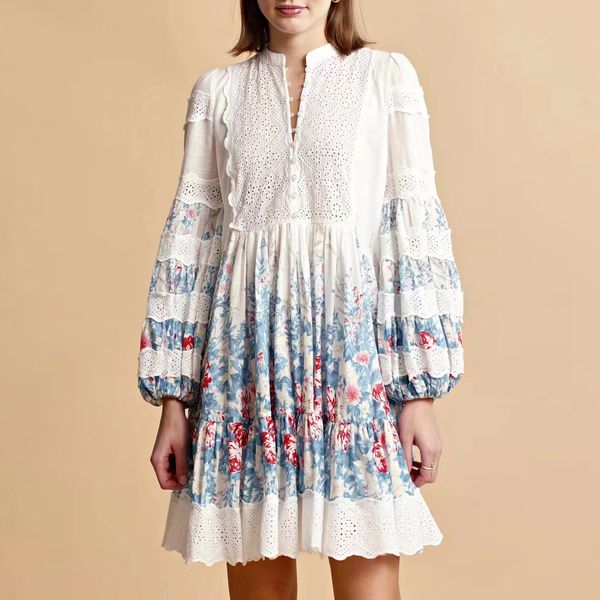 european fashion brand white cotton lapel neck long sleeved gathered waist foral printed mini dress, Black;gray
european fashion brand white cotton lapel neck long sleeved gathered waist foral printed mini dress, Black;gray