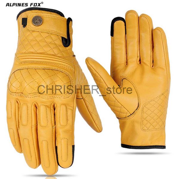 Image of Cycling Gloves Vintage Goat Skin Motorcycle Gloves Touchscreen Men Retro Leather Motorbike Motocross Glove Lady Motorcyclist Riding Guantes x0824
