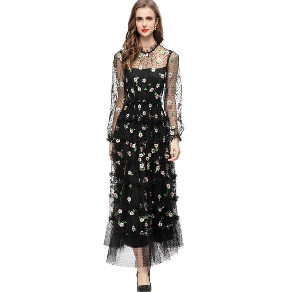 women's runway dresses ruffled collar long sleeves embroidery layered elegant fashion casual party prom gown, Black
women's runway dresses ruffled collar long sleeves embroidery layered elegant fashion casual party prom gown, Black
