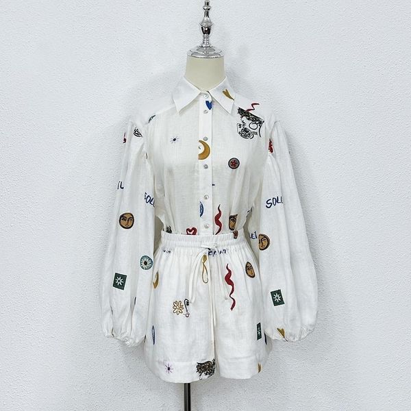 designer two piece set women's polo neck bubble long sleeve shirt elastic waist shorts linen icon embroidery set women designer clothin, White
designer two piece set women's polo neck bubble long sleeve shirt elastic waist shorts linen icon embroidery set women designer clothin, White