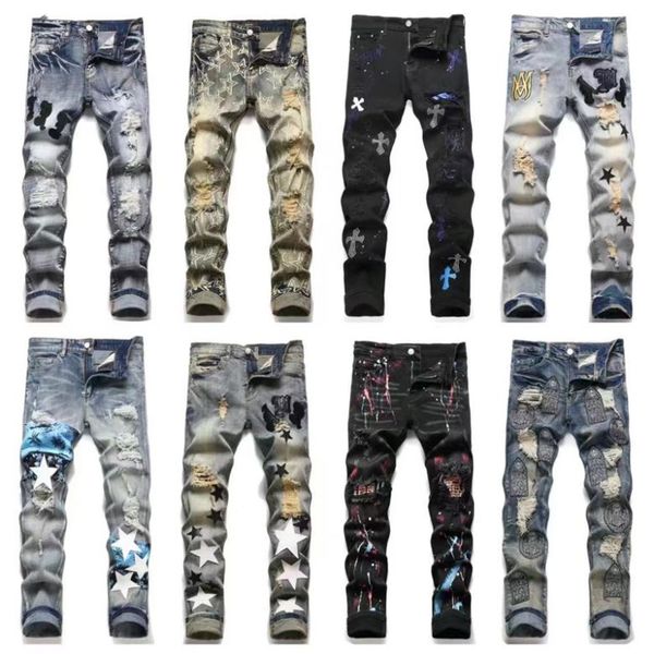 men badge rips stretch black jeans mens fashion slim fit washed motocycle denim pants panelled hip hop trousers purple jeans baggy jeans des, Blue
men badge rips stretch black jeans mens fashion slim fit washed motocycle denim pants panelled hip hop trousers purple jeans baggy jeans des, Blue