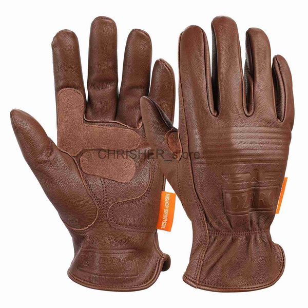 Image of Cycling Gloves OZERO Summer Men Leather Motorcycle Glove Outdoor Sport Protection Glove Full Finger Non-slip Bicycle Motorcyclist Driving Glove x0824