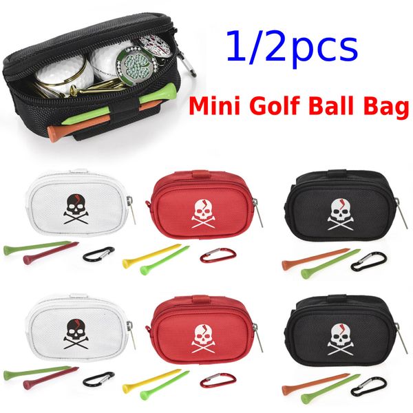 Image of Golf Bags 12Pcs Mini GOLF Ball Bag with 2 Tees Holder Storage Pouch Portable Skull GOLF Handbag Clutch Bag Zipper Carabiner Waist Pack 230823