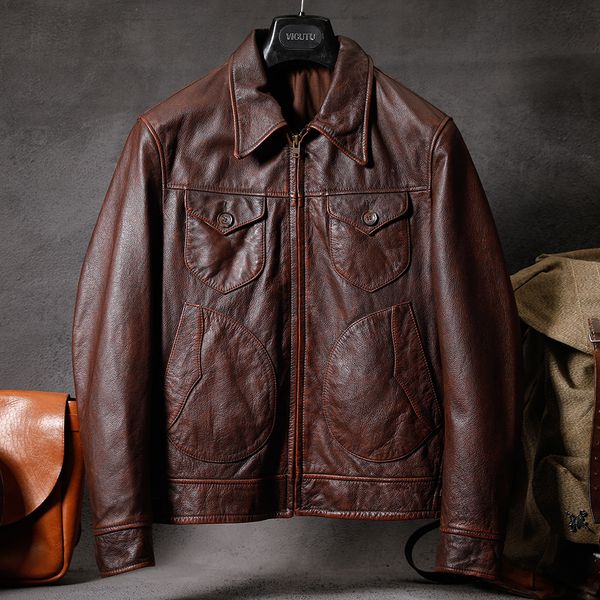 men's jackets vintage brown men leather jacket natural calf skin coat male genuine cowhide clothing spring autumn asian size drop 23082, Black;brown
men's jackets vintage brown men leather jacket natural calf skin coat male genuine cowhide clothing spring autumn asian size drop 23082, Black;brown