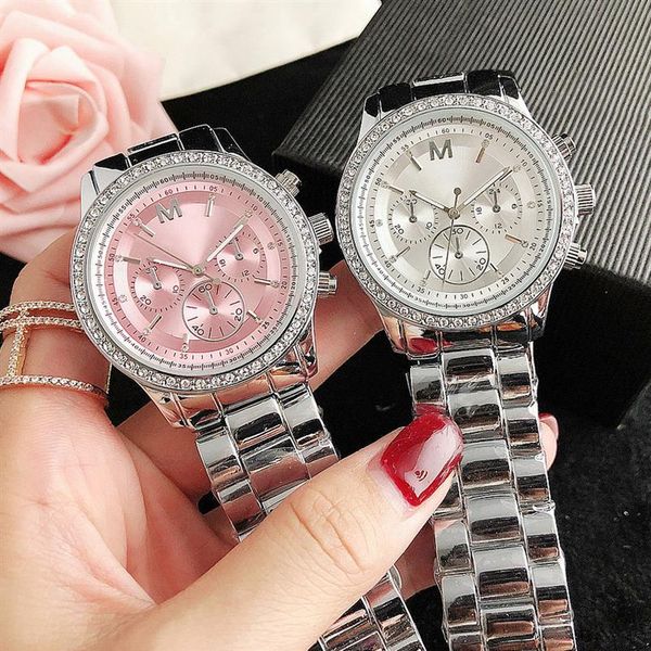 brand watches women girl diamond crystal 3 dials style metal steel band quartz wrist watch m125245h, Slivery;brown
brand watches women girl diamond crystal 3 dials style metal steel band quartz wrist watch m125245h, Slivery;brown