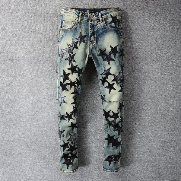 men's jeans pantalon homme trendy black star pattern patch street motorcycle pants punk denim long hip hop men291d, Blue
men's jeans pantalon homme trendy black star pattern patch street motorcycle pants punk denim long hip hop men291d, Blue