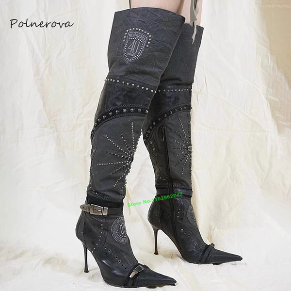 boots retro cowboy denim knee high pointed toe belt buckle 2023 est stiletto heel runway party women shoes fashion 230824, Black
boots retro cowboy denim knee high pointed toe belt buckle 2023 est stiletto heel runway party women shoes fashion 230824, Black