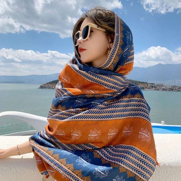 original order neckerchiefs style travel p sunblock shawl silk scarf cotton retro ethnic geometric for women, Blue;gray
original order neckerchiefs style travel p sunblock shawl silk scarf cotton retro ethnic geometric for women, Blue;gray