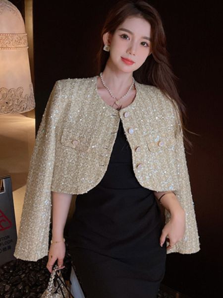 women's wool blends autumn small fragrant tweed plaid short coat chic fashion women o neck single breasted sequin woolen jacket 230824, Black
women's wool blends autumn small fragrant tweed plaid short coat chic fashion women o neck single breasted sequin woolen jacket 230824, Black