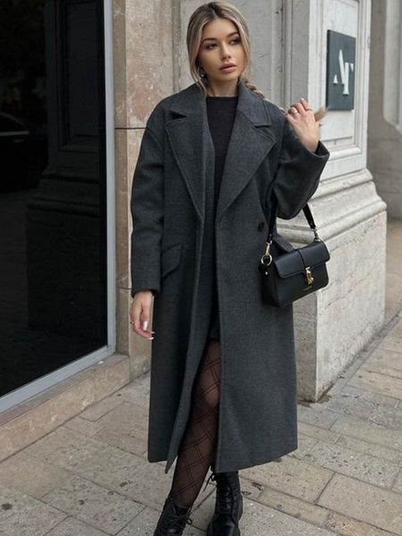 womens wool blends women winter gray thick woolen coats with button loose long sleeves pocket ladies elegant overcoat 230824, Black
womens wool blends women winter gray thick woolen coats with button loose long sleeves pocket ladies elegant overcoat 230824, Black