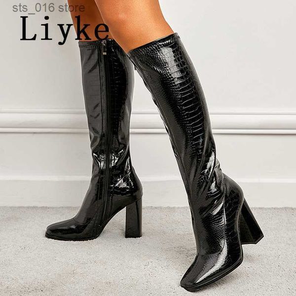 boots liyke 2023 new fashion black snake print leather boots women zip autumn winter knee high shoes square toe thick heels booties t230824
boots liyke 2023 new fashion black snake print leather boots women zip autumn winter knee high shoes square toe thick heels booties t230824
