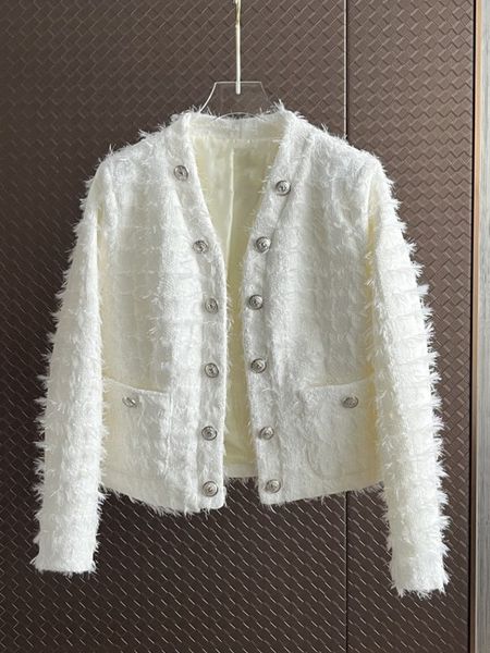 women's wool blends runway korean brand luxury white cardigan tassels tweed jacket coats for women casacos small fragrance outwear femm, Black
women's wool blends runway korean brand luxury white cardigan tassels tweed jacket coats for women casacos small fragrance outwear femm, Black