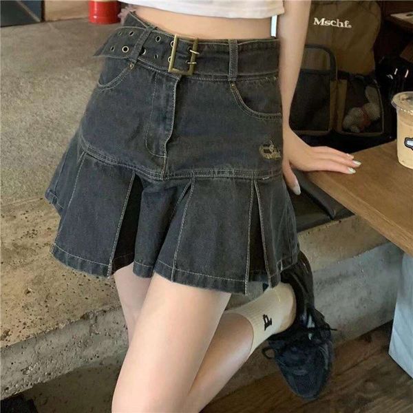american pleated skirt for female ins japanese niche summer thin a line high waist pack hip denim short, Black
american pleated skirt for female ins japanese niche summer thin a line high waist pack hip denim short, Black