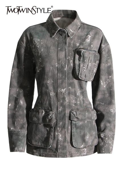 women's jackets twotwinstyle temperament denim jackets for women lapel long sleeve single breasted loose camouflage jacket female fashi, Black;brown
women's jackets twotwinstyle temperament denim jackets for women lapel long sleeve single breasted loose camouflage jacket female fashi, Black;brown