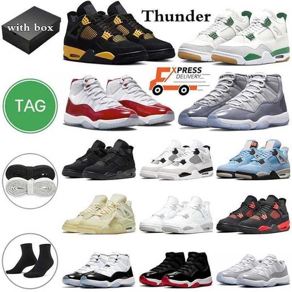 with box 4 11 basketball shoes military black cat 4s cherry 11s pine green thunder sail university blue cement grey cap and gown mens traine
with box 4 11 basketball shoes military black cat 4s cherry 11s pine green thunder sail university blue cement grey cap and gown mens traine