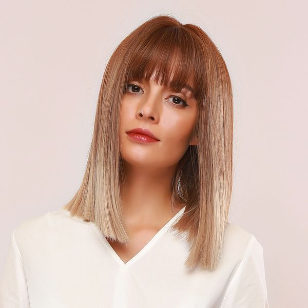 straight blonde wig shoulder length bob with bangs synthetic ombre wig resistant hair wig for women daily wear, Black
straight blonde wig shoulder length bob with bangs synthetic ombre wig resistant hair wig for women daily wear, Black