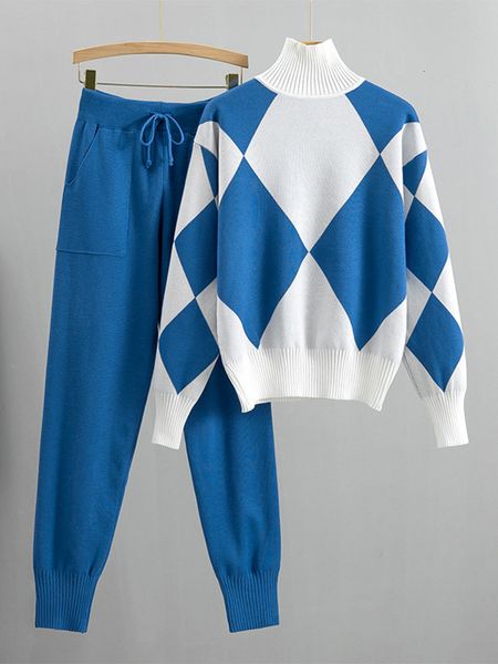 women's two piece pants fashion geometry jacquard set casual loose half high neck long sleeved pullover chic office lady knitwear suit, White
women's two piece pants fashion geometry jacquard set casual loose half high neck long sleeved pullover chic office lady knitwear suit, White