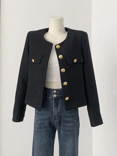 women's wool blends fashion small fragrance tweed jacket coat women korean elegant coats spring french vintage outerwear 230824, Black
women's wool blends fashion small fragrance tweed jacket coat women korean elegant coats spring french vintage outerwear 230824, Black
