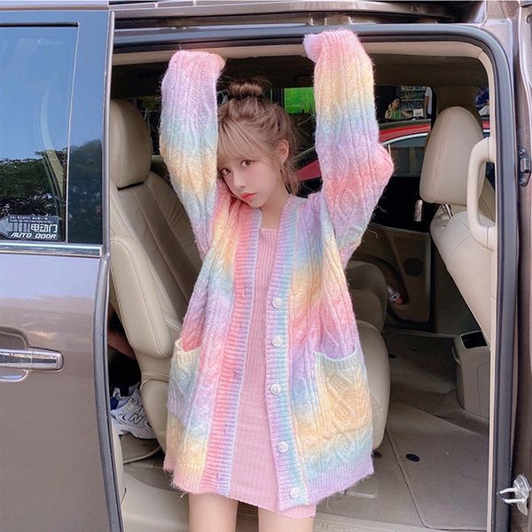 women's knits tees 2023 rainbow knitted cardigan women autumn winter pullover cute sweater coat female long korean button down fall 230, White
women's knits tees 2023 rainbow knitted cardigan women autumn winter pullover cute sweater coat female long korean button down fall 230, White