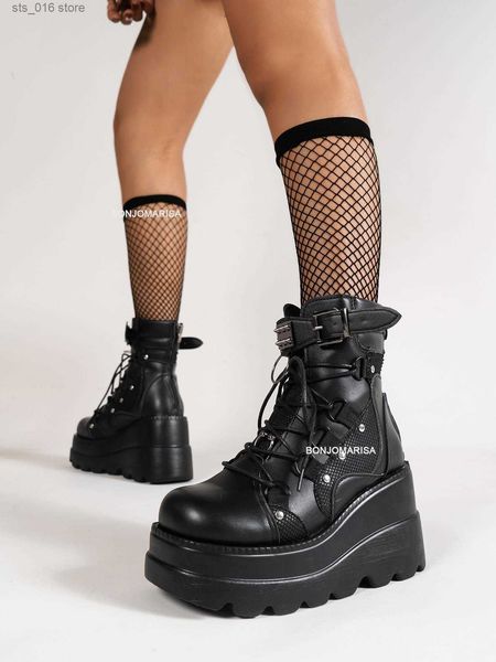 boots bonjomarisa brand goth platform high wedges buckle zipper women boots punk cool street thick heel shoeslace autumn ladies shoes t23082, Black
boots bonjomarisa brand goth platform high wedges buckle zipper women boots punk cool street thick heel shoeslace autumn ladies shoes t23082, Black