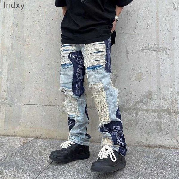 men's jeans spring y2k men's vintage ripped clothes fashion trousers cross splicing streetwear straight baggy pants for men, Blue
men's jeans spring y2k men's vintage ripped clothes fashion trousers cross splicing streetwear straight baggy pants for men, Blue