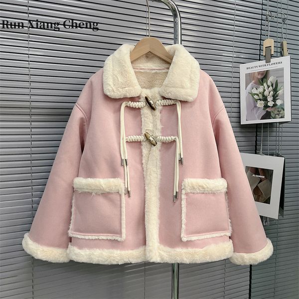 womens fur faux cow horn buckle lamb coat for women in winter with thickened and integrated short 230824, Black
womens fur faux cow horn buckle lamb coat for women in winter with thickened and integrated short 230824, Black