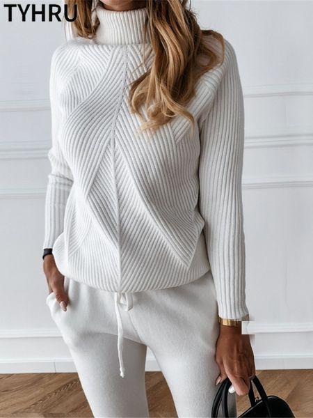 women's two piece pants tyhru autumn winter tracksuit solid color striped turtleneck sweater and elastic trousers suits knitted set 230, White
women's two piece pants tyhru autumn winter tracksuit solid color striped turtleneck sweater and elastic trousers suits knitted set 230, White