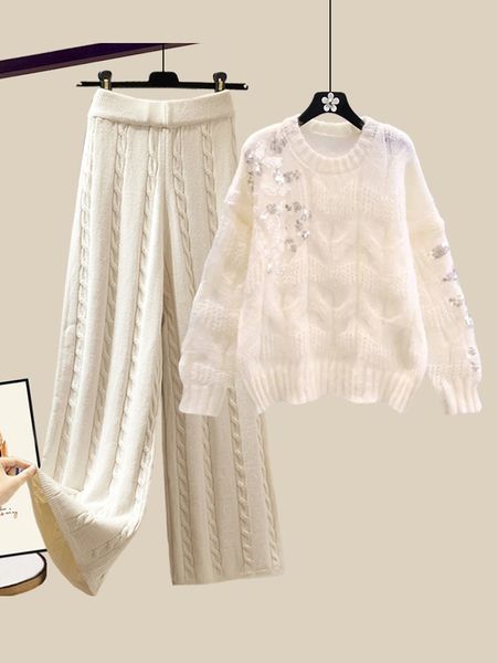 women's two piece pants winter warm knitted sets for women outfits koean sequined floral embroidery knitwears sweatertwist knitting set, White
women's two piece pants winter warm knitted sets for women outfits koean sequined floral embroidery knitwears sweatertwist knitting set, White