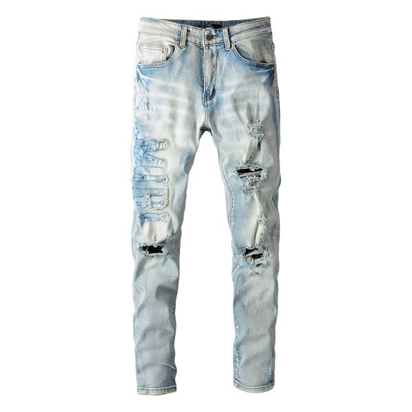 men's jeans men vintage distressed light blue streetwear stretch skinny destroyed holes letters patchwork slim fit moustache 230824
men's jeans men vintage distressed light blue streetwear stretch skinny destroyed holes letters patchwork slim fit moustache 230824