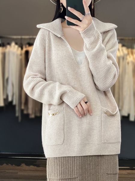 women's sweaters 100 merino wool sweater pullover turtleneck autumn winter with pocket thickened warm solid color lapel long sleeve 230, White;black
women's sweaters 100 merino wool sweater pullover turtleneck autumn winter with pocket thickened warm solid color lapel long sleeve 230, White;black