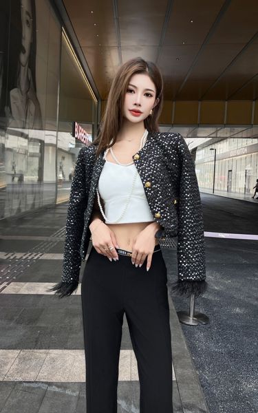 celi1 new jackets for women 2023 ostrich feathers designer jacket women designer fashion sequins tweed jacket winter jacket women overcoat c, Black;brown
celi1 new jackets for women 2023 ostrich feathers designer jacket women designer fashion sequins tweed jacket winter jacket women overcoat c, Black;brown