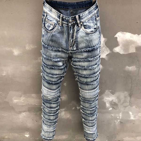 men's jeans patchwork male ripped hole design stretchy jean fall blue hip hop style trousers for men pantalon vaqueros hombre 230824
men's jeans patchwork male ripped hole design stretchy jean fall blue hip hop style trousers for men pantalon vaqueros hombre 230824