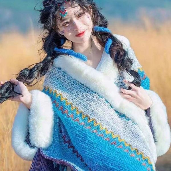 lijiang dali lob wraps shawl imitation rex rabbit fur super large collar ethnic style scarf cloak sleeveless coat, Blue;gray
lijiang dali lob wraps shawl imitation rex rabbit fur super large collar ethnic style scarf cloak sleeveless coat, Blue;gray