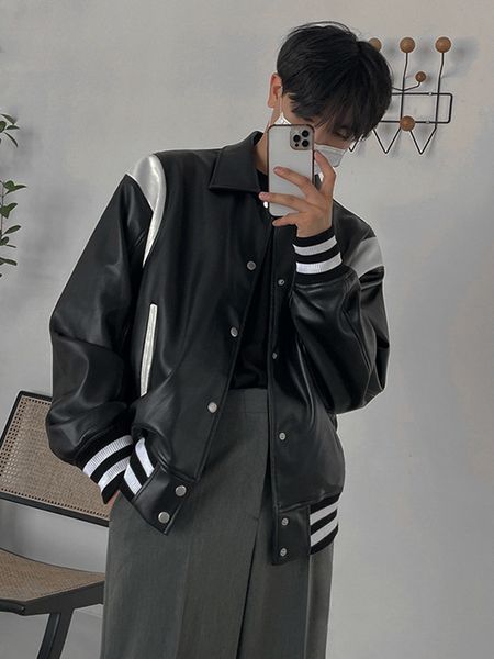 men's jackets c y pu leather coat men 2023 autumn trend jacket korean loose casual patchwork turndown collar temperament 9a1510 230824, Black;brown
men's jackets c y pu leather coat men 2023 autumn trend jacket korean loose casual patchwork turndown collar temperament 9a1510 230824, Black;brown