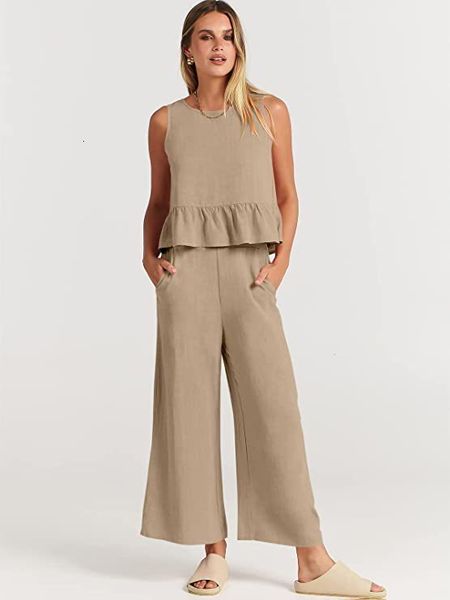 women's two piece pants 2023 summer sleeveless pleated cotton and linen tank wide leg s casual set 230824, White
women's two piece pants 2023 summer sleeveless pleated cotton and linen tank wide leg s casual set 230824, White