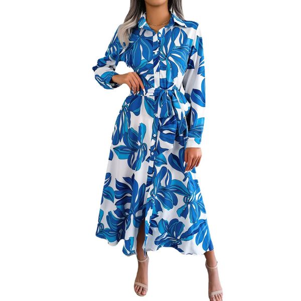 2023 casual women dress vintage floral lapel lace-up shirt skirt long dress, Black;gray
2023 casual women dress vintage floral lapel lace-up shirt skirt long dress, Black;gray