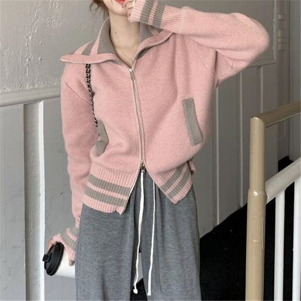 women's sweaters lapel zipper sweater coat women's loose short turtleneck knit cardigan 230824, White;black
women's sweaters lapel zipper sweater coat women's loose short turtleneck knit cardigan 230824, White;black