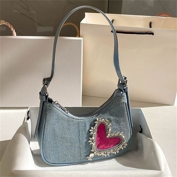 evening bags retro fashion denim bag niche shiny heart underarm women shoulder wallet storage purses handbags 230824
evening bags retro fashion denim bag niche shiny heart underarm women shoulder wallet storage purses handbags 230824