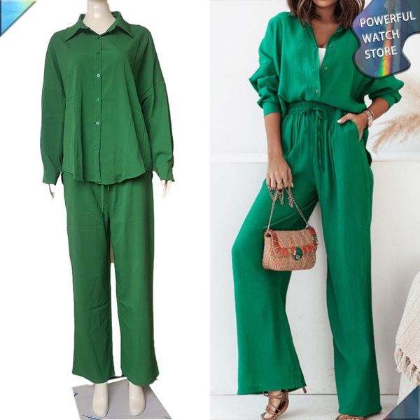 women's two piece pants elegant product set loose green long sleeve shirt casual lacing fashion high waist suit 2023 230824, White
women's two piece pants elegant product set loose green long sleeve shirt casual lacing fashion high waist suit 2023 230824, White