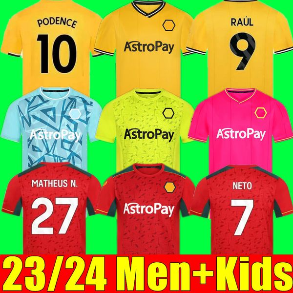 23 24 wolverhampton wolves soccer jerseys raul semedo neto neves trincao wanderers j otto gibbs hee podence chan 2023 2024 football men and, Black;yellow