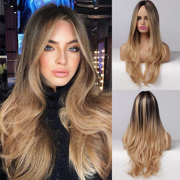 blonde with dark roots loose wave wig natural heat resistant synthetic wig without fringe, Black
blonde with dark roots loose wave wig natural heat resistant synthetic wig without fringe, Black