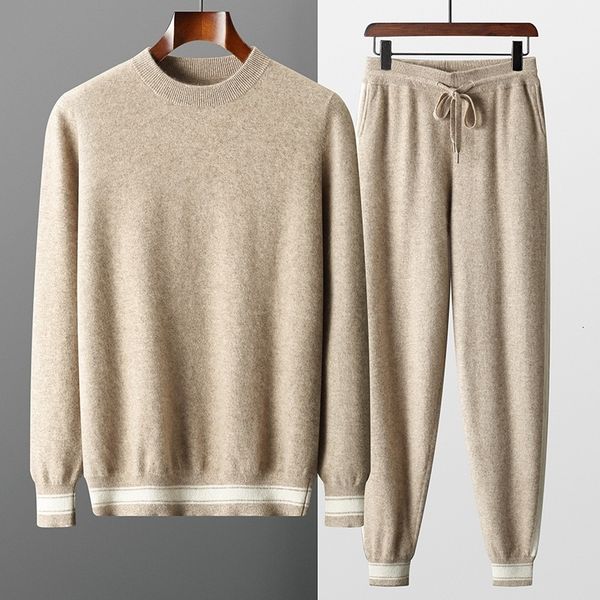 mens tracksuits 100% goat cashmere twopiece knitting round neck pullover autumn winter thickened slimfit pants color contrast warm suit 2308, Gray
mens tracksuits 100% goat cashmere twopiece knitting round neck pullover autumn winter thickened slimfit pants color contrast warm suit 2308, Gray