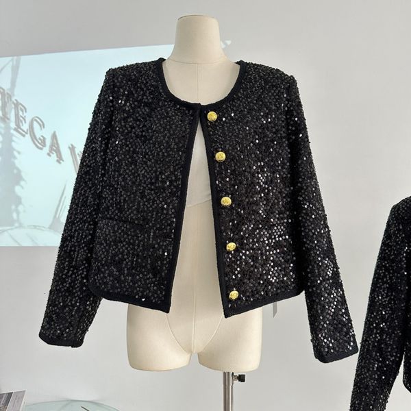 women's wool blends french luxury sequins small fragrant jacket for women fall winter y2k streetwear woolen tweed coats elegant outwear, Black
women's wool blends french luxury sequins small fragrant jacket for women fall winter y2k streetwear woolen tweed coats elegant outwear, Black