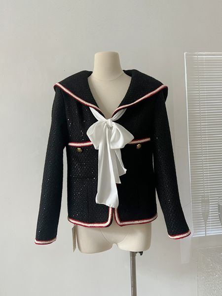 women's wool blends small fragrance vintage elegant tweed jacket outerwear autumn winter women sailor collar single breasted bow lace u, Black
women's wool blends small fragrance vintage elegant tweed jacket outerwear autumn winter women sailor collar single breasted bow lace u, Black