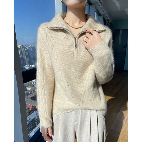 women's sweaters 100wool winter thickening zipper polo collar pullovers casual womens long sleeve keep warm knitting ladies sweater 23, White;black
women's sweaters 100wool winter thickening zipper polo collar pullovers casual womens long sleeve keep warm knitting ladies sweater 23, White;black