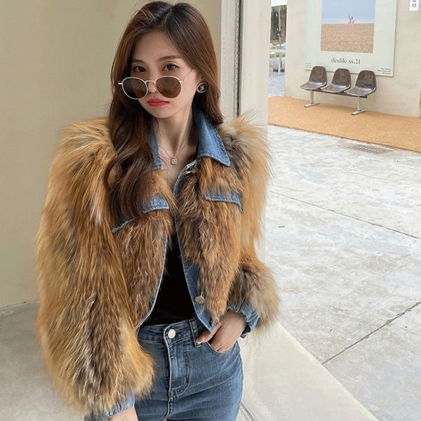 womens fur faux s highend autumn and winter import real raccoon jacket with jeans collar coat short style knitted overcoat 230824, Black
womens fur faux s highend autumn and winter import real raccoon jacket with jeans collar coat short style knitted overcoat 230824, Black