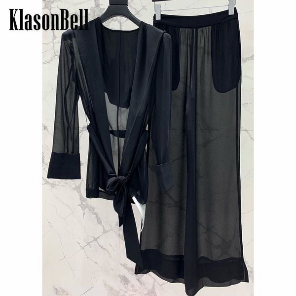 women's two piece pants 612 klasonbell temperament black sheer thin hooded belt jacket or wide leg set women 230824, White
women's two piece pants 612 klasonbell temperament black sheer thin hooded belt jacket or wide leg set women 230824, White